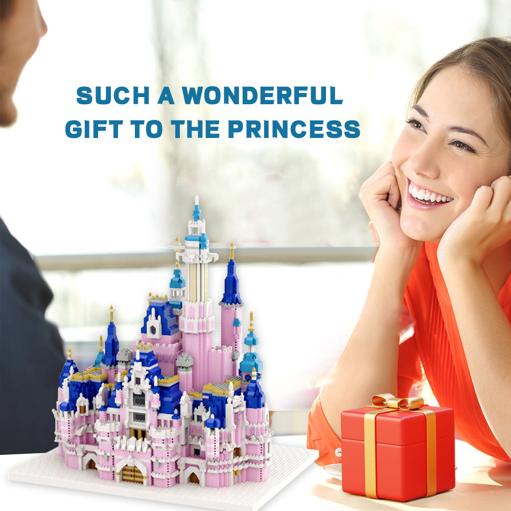 KNEW BUILT Gift Pink Castle Model Kits Toys Microblock Building Blocks for Adults Princess Kids Castles Architecture Set Bricks