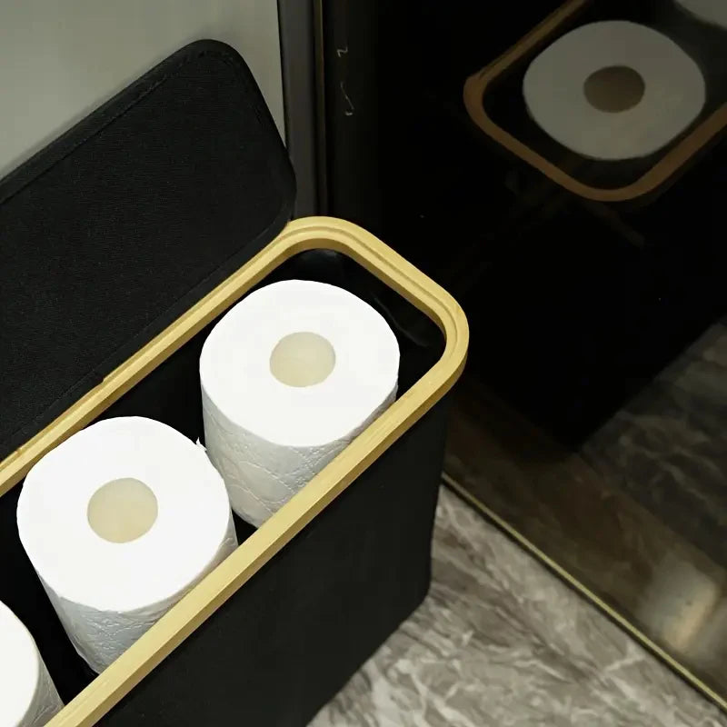 1 Storage Basket, Storage Shelf, Large Paper Holder, 12 Rolls Of Toilet Paper, Storage Rack With Lid, Oxford Cloth + Bamboo Stor