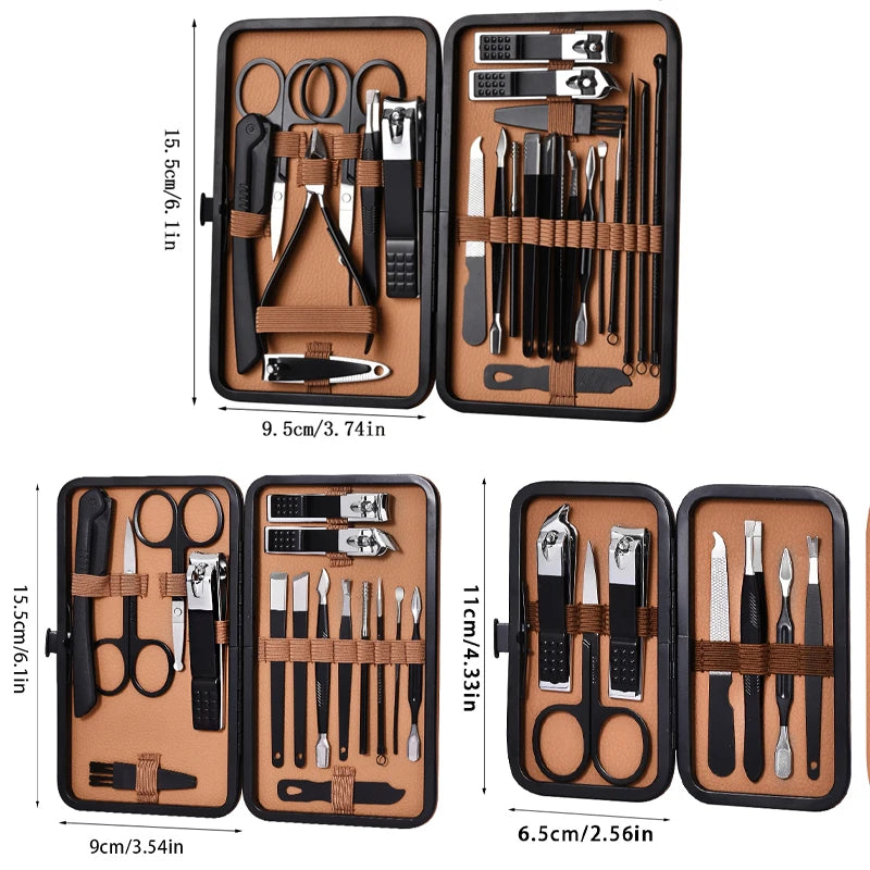 7-24pcs Manicure Tool Set Stainless Steel Cuticle Nipper Cutter Kit Professional Nail Clippers Pedicure Nail Art Grooming Tools