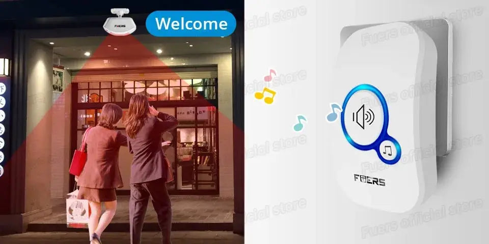 Fuers Wireless Doorbell 1000ft Range Loud Enough With 4 Volume Levels Door Welcome Chimes LED Flashing 2 Receivers & 2 Buttons