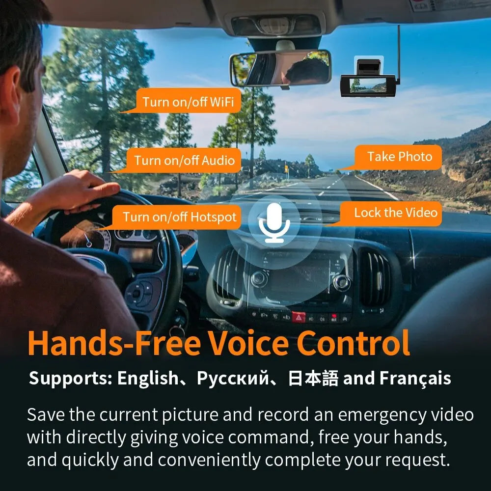 KAWA 4K Dash Camera for Car DVR Sony IMX415 Rear View Video Recorder DVR Voice Control GPS 24h Parking APP WiFi Control Dashcam