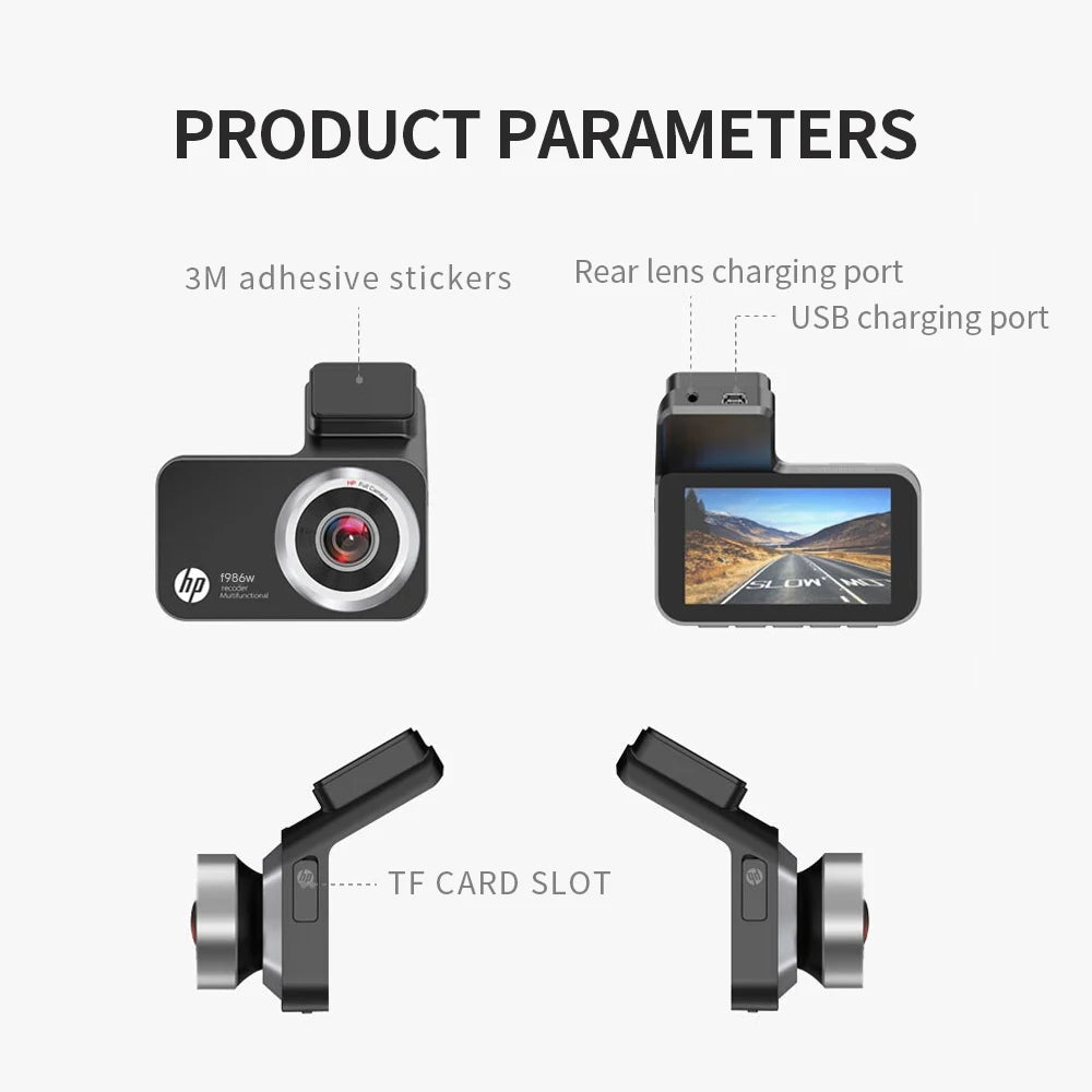 HP Car Recorder F986W 1296P Car Camera HD Night Vision Parking Monitoring Car WiFi Car DVR Video Loop Recording