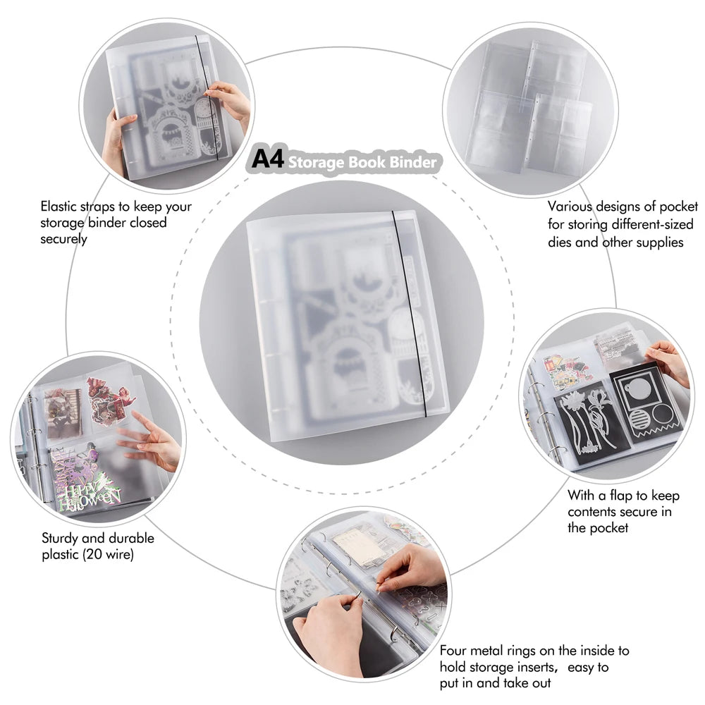 A4 Die Storage Book Binder 1/2/3/4 Page Protectors Pockets Inserts Organizer for Stamps Dies Stencil Storage Bag 2024 New