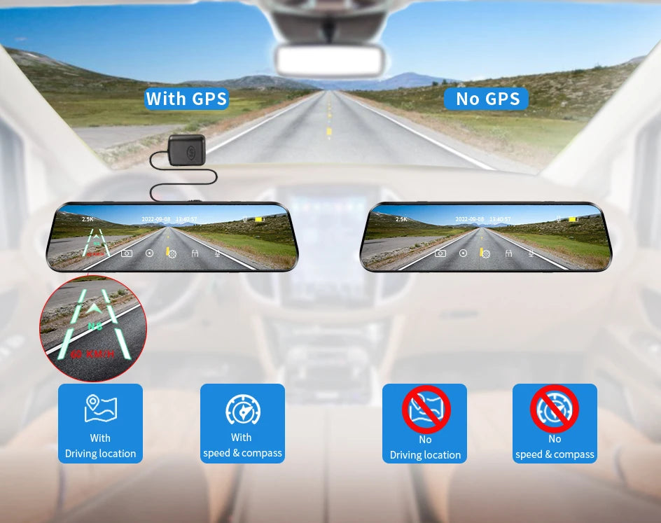 Dash Cam Touch GPS WIFI 24h Night Vision 10 Inch 2.5K+1080P Rearview Mirror Sony Rear Camera Car DVR Black Box 70mai Dashcam