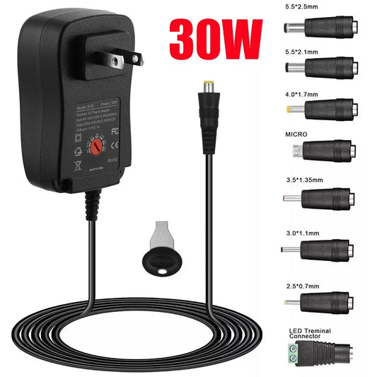 Power Adapter Universal Adjustable Voltage Power Supply AC/DC Adapter EU/US/AU /UK  Plug Charger 8Tip 30W