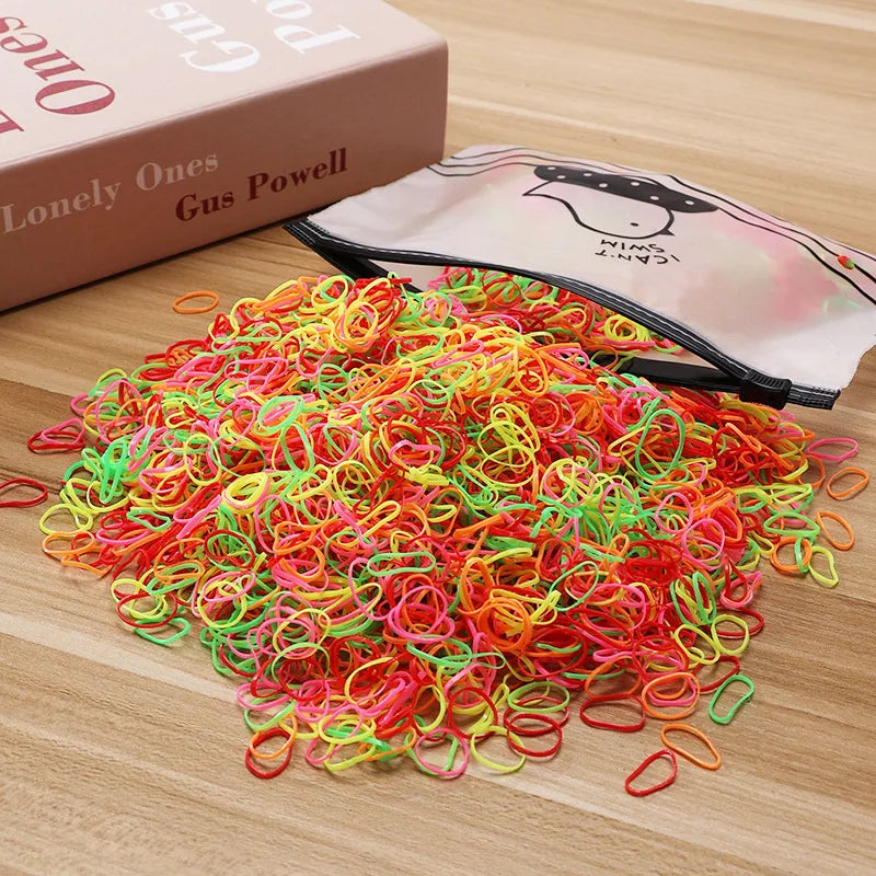 500/1000/2000pcs Girls Colourful Disposable Rubber Band Hair Ties Headband Children Ponytail Holder Bands Kids Hair Accessories