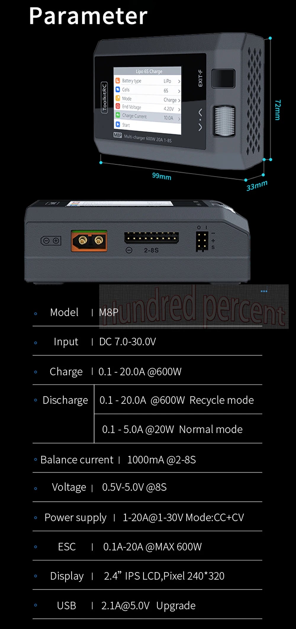 ToolkitRC M8P Charger with an increase in accuracy power of 600W 20A 5V 1-8S Multifunctional signal testing M8S upgraded