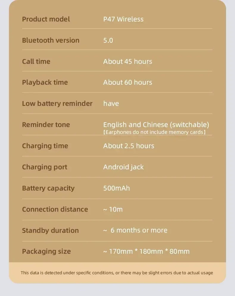 2025 NEW Stereo P47 Headset 5.0 Bluetooth Headset Folding Series Wireless Sports Game Headset for iPhone XiaoMi