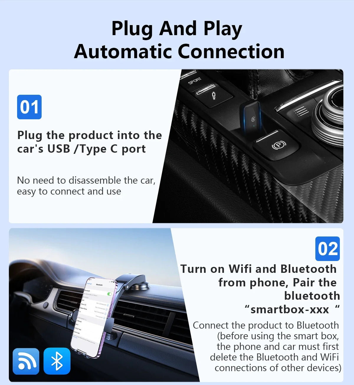 Mini CarPlay Box For Audi Mercedes Volvo Volkswagen Support Bluetooth Wireless Android Auto Connection Charging Siri IOS15