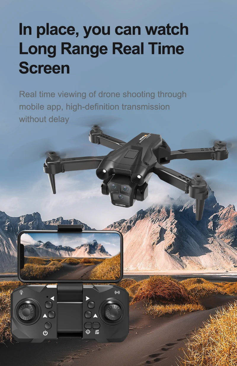 KBDFA New M4 RC Drone 4K Professinal With Wide Angle Triple HD Camera Foldable RC Helicopter WIFI FPV Height Hold Toy Drone