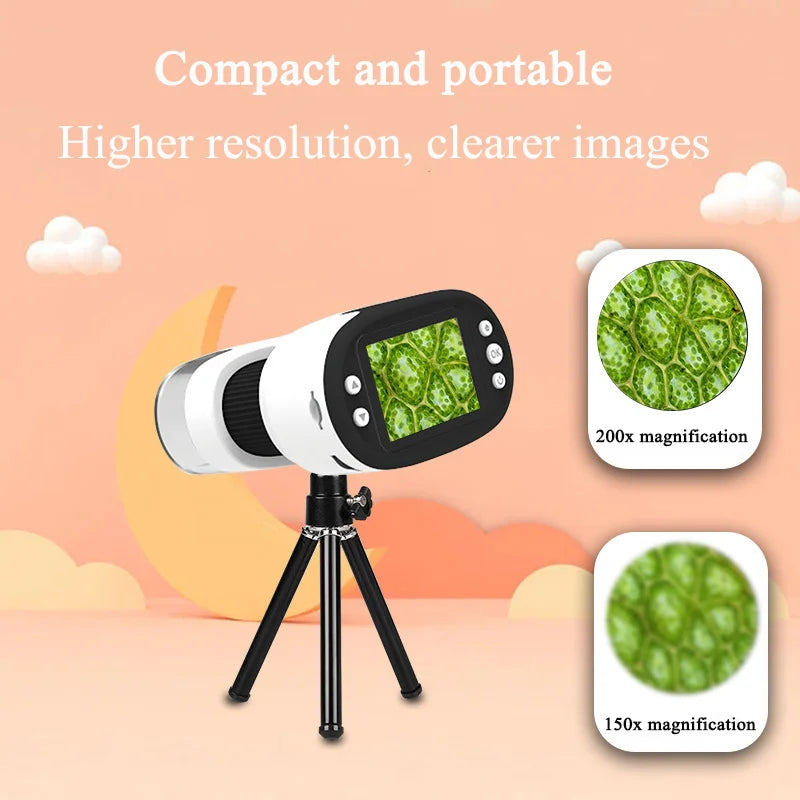 Handheld Digital Microscope For Kids With 2Inch HD Screen Videotape 200-1000X Pocket Microscope Educational Gift For Children