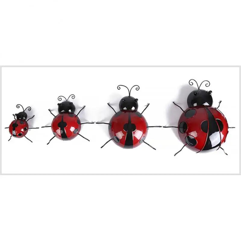 10/16/20cm Metal Ladybug Fence Hanger Wall Hanging Outdoor Garden Decorative Figurine Decoration Crafts Miniatures Home Decor