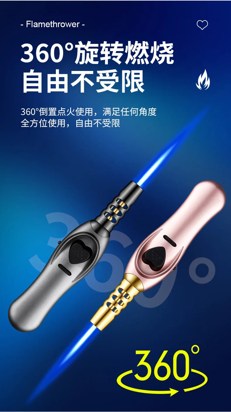 Triple Burner High Power Spray Gun Lighter Windproof Flame Refillable Butane Gas Moxibustion Cigar Outdoor BBQ Kitchen Igniter