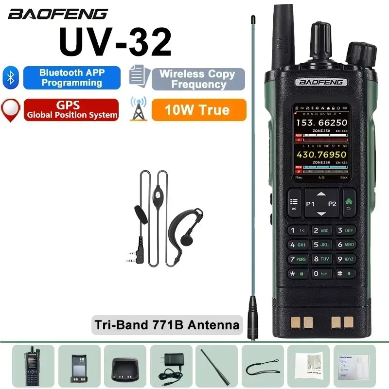 Baofeng UV 32 Walkie Talkie 10W GPS Bluetooth Programming Wireless Copy Frequency Multi Band USB-C FM AM Ham Radio Updated UV25M