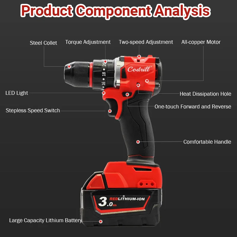 For Milwaukee 18V Battery 150N.M Brushless Electric Impact Drill LED Lighting Cordless Rechargeable Screwdriver Drive