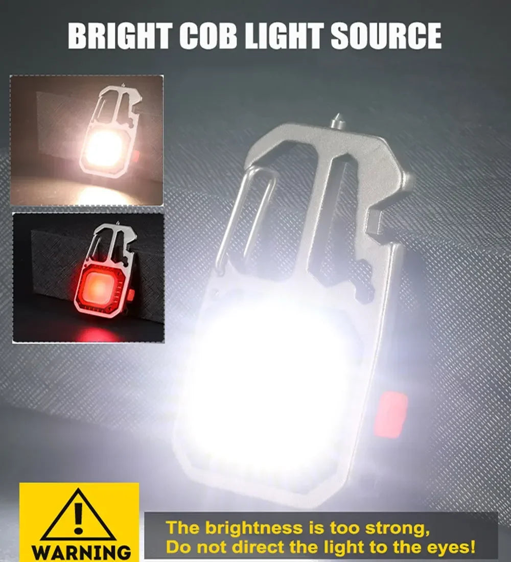 Multi-functional COB LED Work Light Mini Keychain Flashlight self-defense 7 Modes USB Rechargeable Camping Light Torch Outdoor