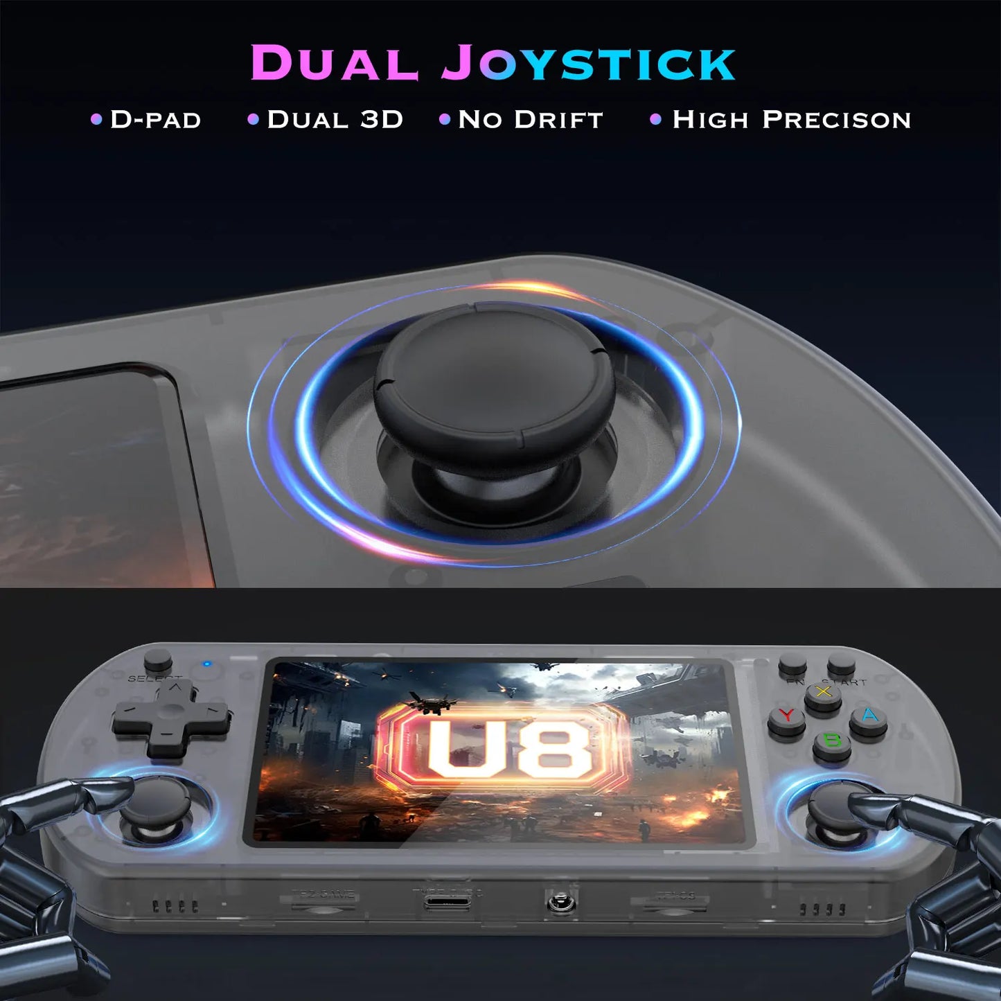 Open Source U8 Retro Handheld Video Game Console Linux System 4.0 Inch IPS Screen Portable Pocket Video Player 128GB Games
