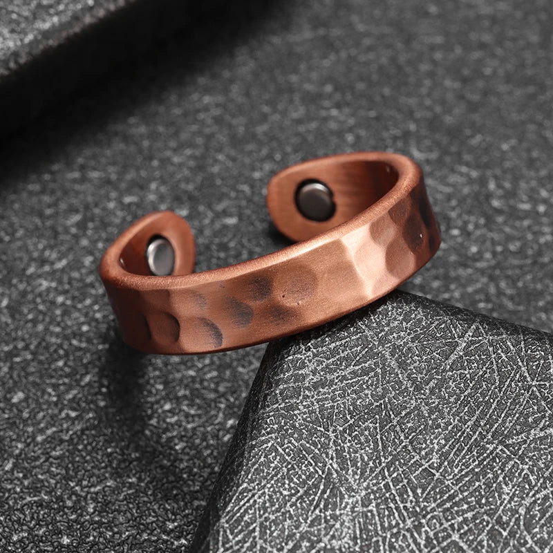 High Quality Fashionable and Creative Concave and Convex Magnetic Red Copper Opening Adjustable Ring Jewelry for Men and Women