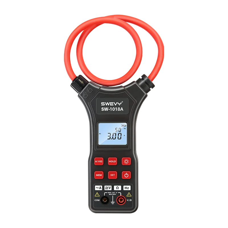 SWEVY SW1018A LCD Backlight Digital Flexible Current Clamp 0 mA - 9999A AC/DC Voltage, AC Current, and Resistance Test Multimete