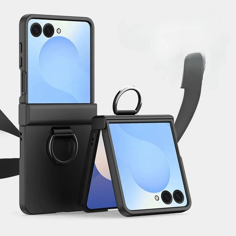 Ring Folding Phone Case for Samsung Galaxy  Z Flip  7 6 5 4 3 ZFlip7 FE All Inclusive Hinge ProtectiveShockproof Cover