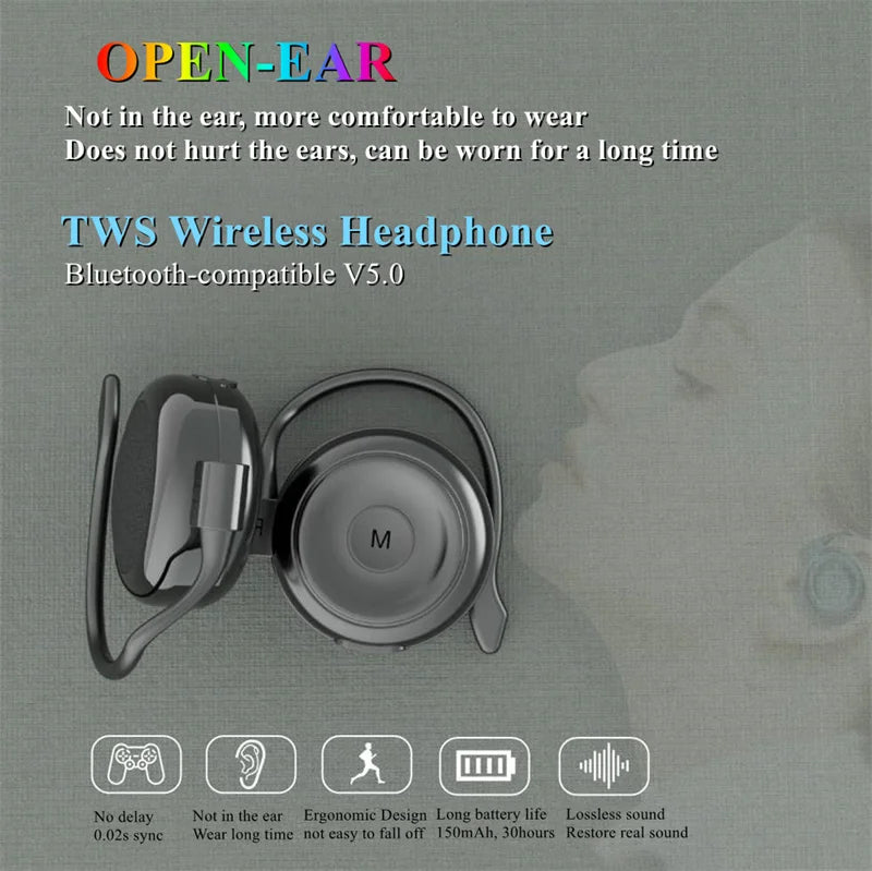 TWS Over-Ear Wireless Headphone Bluetooth-Compatible V5.0 Lossless Sound Ear Hook Earphone Game/Music Dual Mode Open-Ear Headset