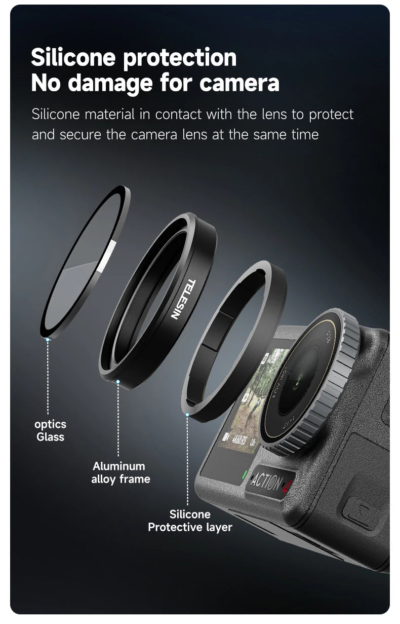 TELESIN CPL ND8 ND16 ND32 Lens Set Aluminium Alloy Frame for DJI OSMO Action 3 4 5pro ND CPL Filter Action Camera Accessories