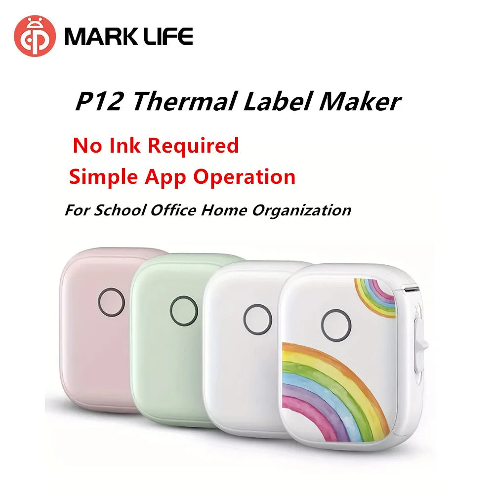 P12 Self Adhesive Sticker Label Printer Portable Labeling Machine Wireless Bluetooth Mini Label Maker with1PK Continuous Paper