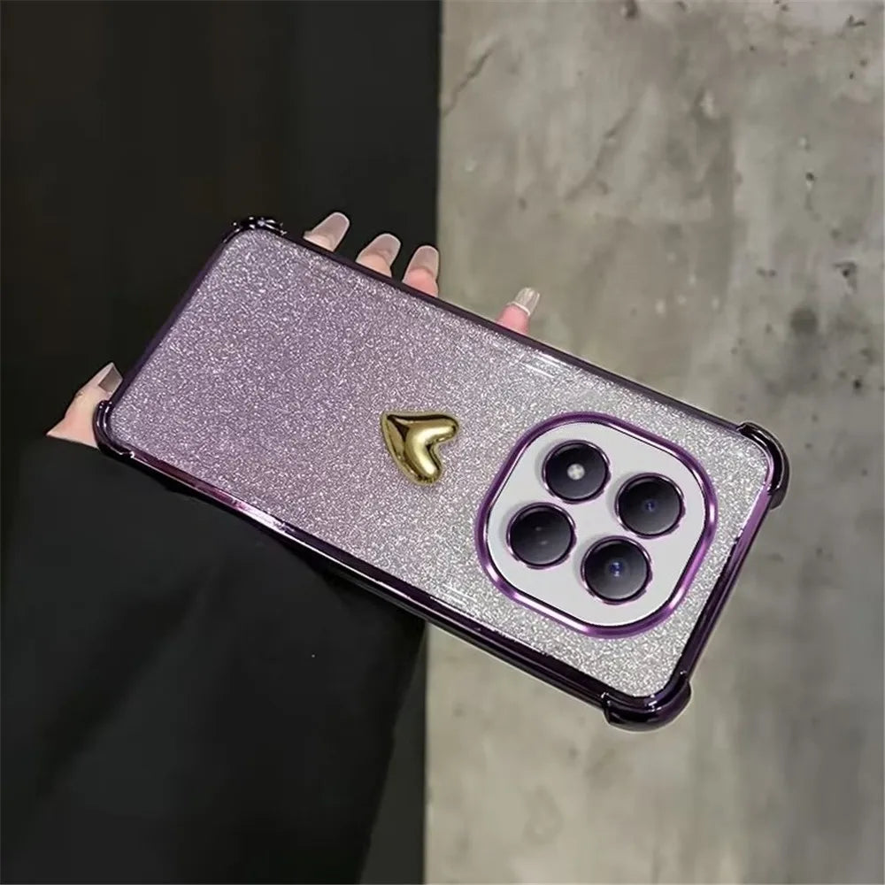 Plating 3D Love Heart Phone Case For Infinix Note 60 50 30 40 Pro 50X 50S Smart 20 10 9 8 7 Glitter 4-Point Anti Fall Soft Cover