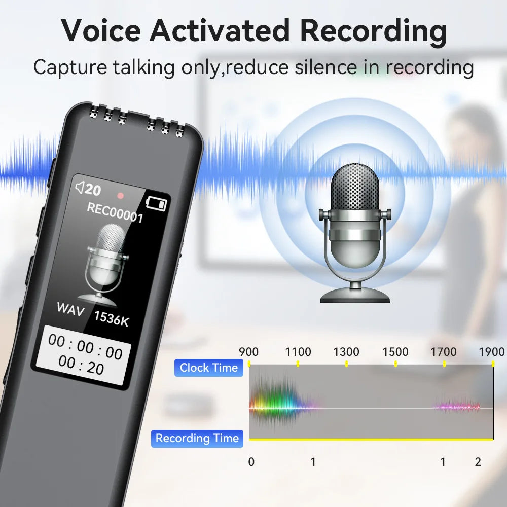 128GB Digital Sound Activated Voice Recorder Pen 0G-64GB Card Dictaphone Audio Recorder 1536KBPS Recording Interviews MP3 Player