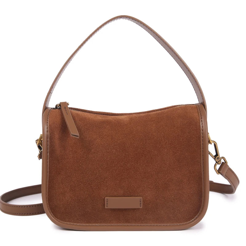 Suede Cowhide fashion ladies shoulder cross coffe bag luxury designer women brown handbag angola red