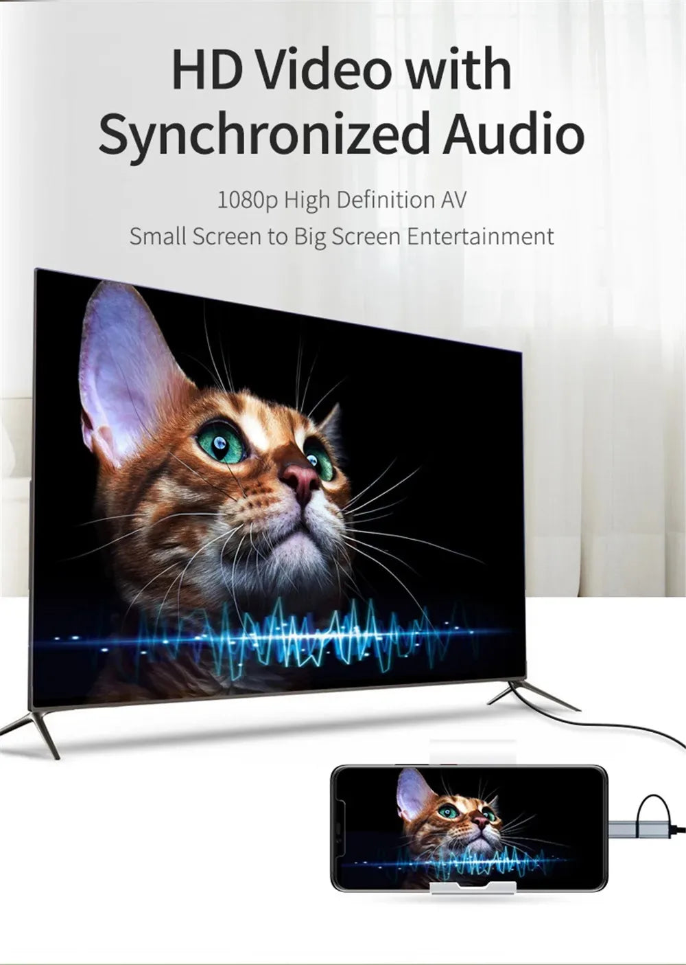 LD39 Wire HD Streaming Display TV Stick Dongle Micro USB Type C to HDMI Cable Mirroring Screen for Android Phone Tablet to TV