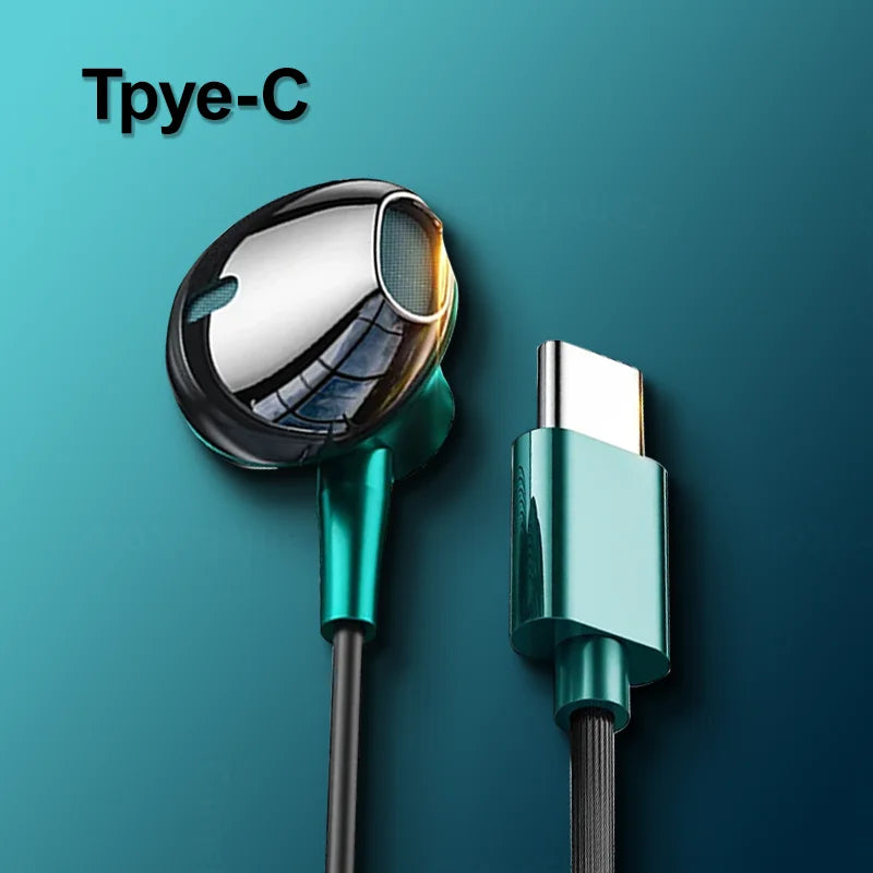 HiFi USB Type C Headphone Bass Stereo Volume Control Earbud  Mic 3.5mm Wired Earbuds For Galaxy Samsung S24 S23 Xiaomi Computer