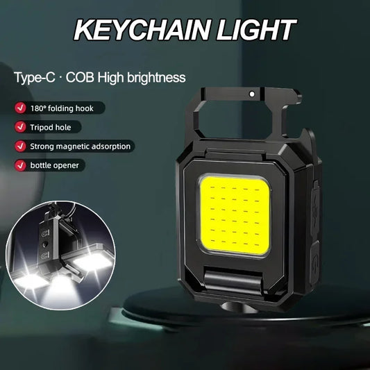 Ultra Bright Flashlight Usb Rechargeable Multifunctional 5 Modes COB Keychain Light Foldable Sides Magnet for Camping Hunting