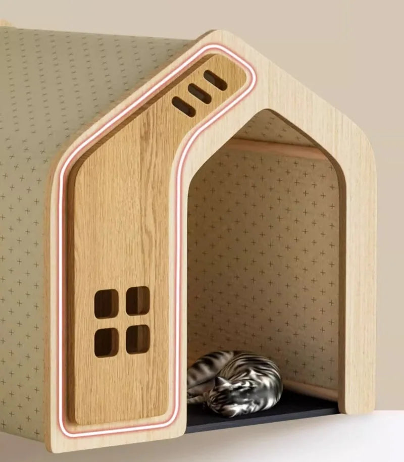 Wooden Cat Bed and Furniture Large Space Cats Accessories Cat Hiding House Kennel Breathable Pet Products Pet Products