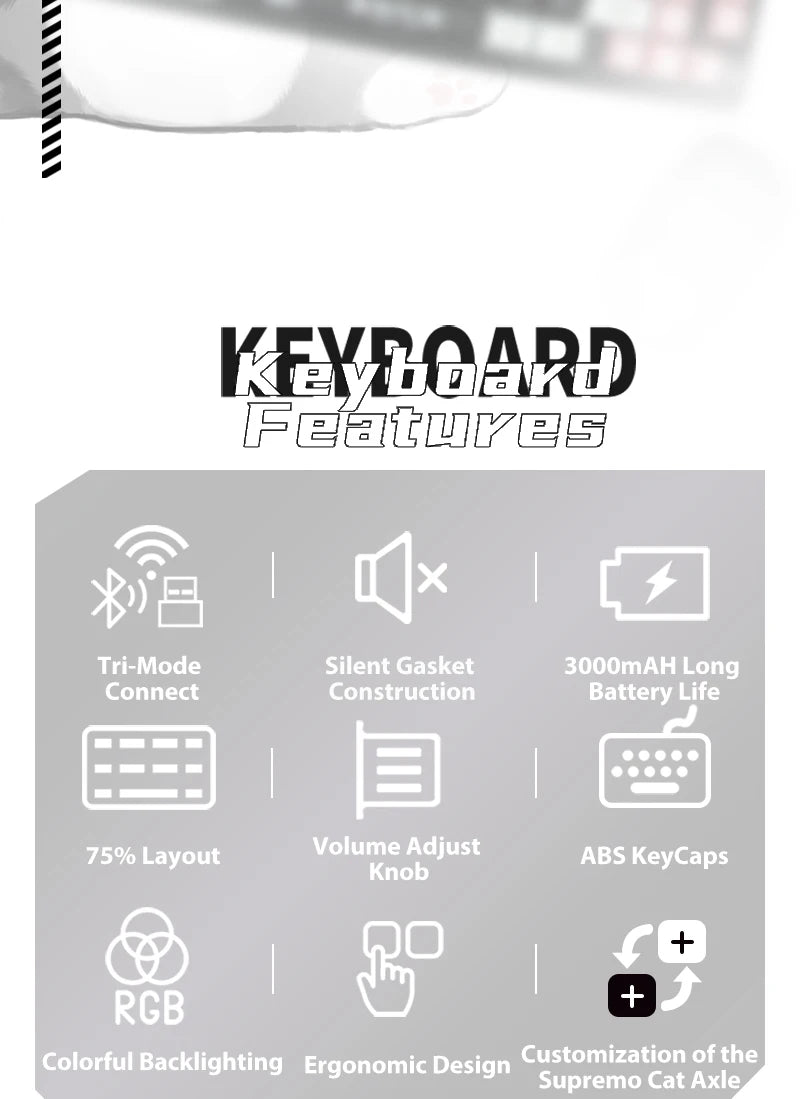 ASL & Supremo Cat Co-Branded Mechanical Keyboard Tri-Mode 2.4G Bluetooth Wireless Wired 79 Key 75% Layout RGB Gaming Keyboard