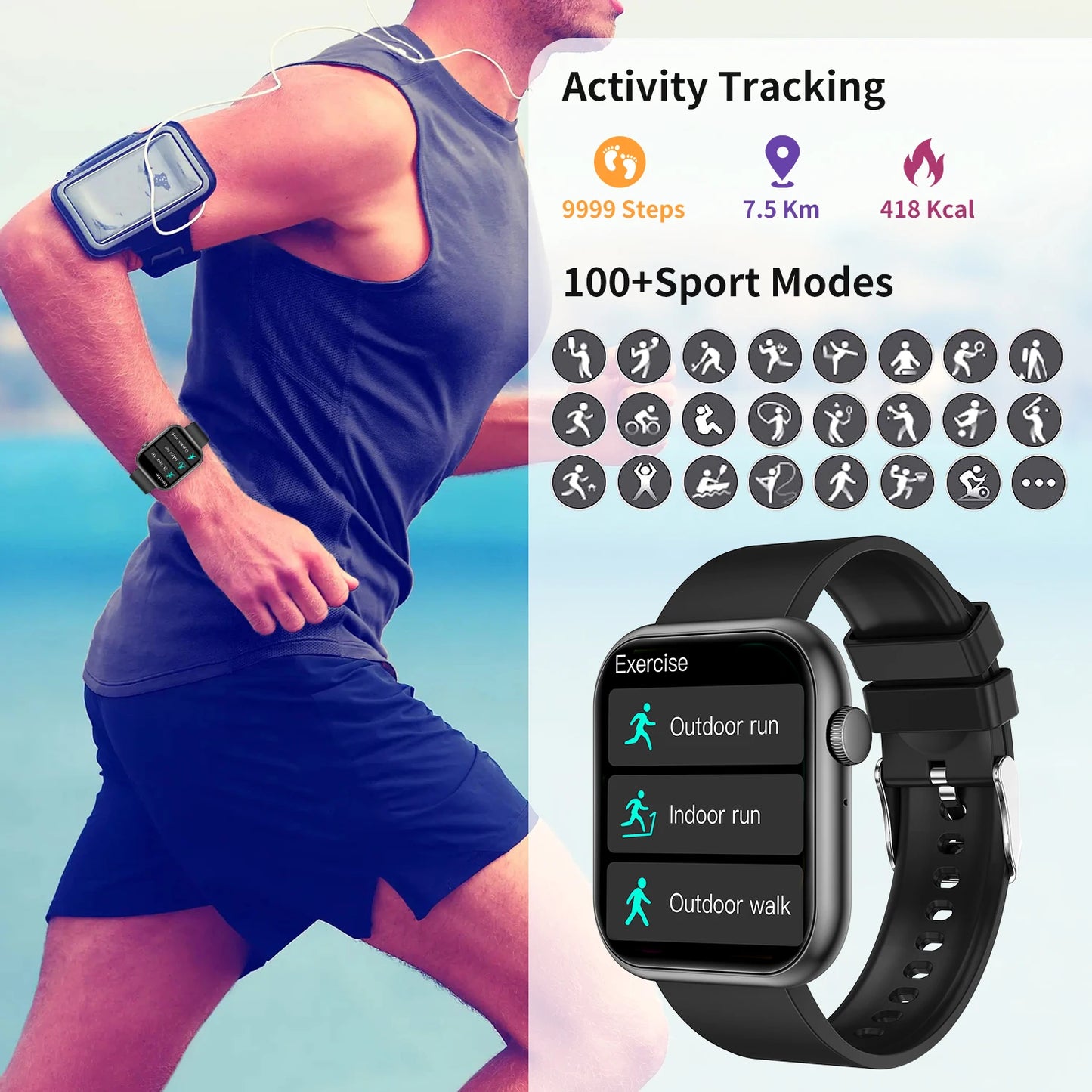 2024 Smart Watch Intelligent Call Music Playback Heart Rate Body Temperature Detection Multi-function Exercise Wristband Wome