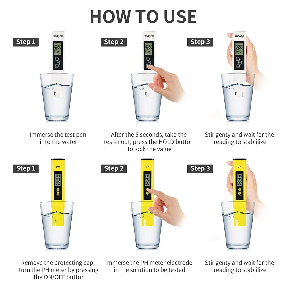 TDS Meter Digital Water Tester High Accuracy Digital 0-14 PH Meter Tester 0-9990ppm TDS&EC LCD Water Purity PPM Aquarium Filter