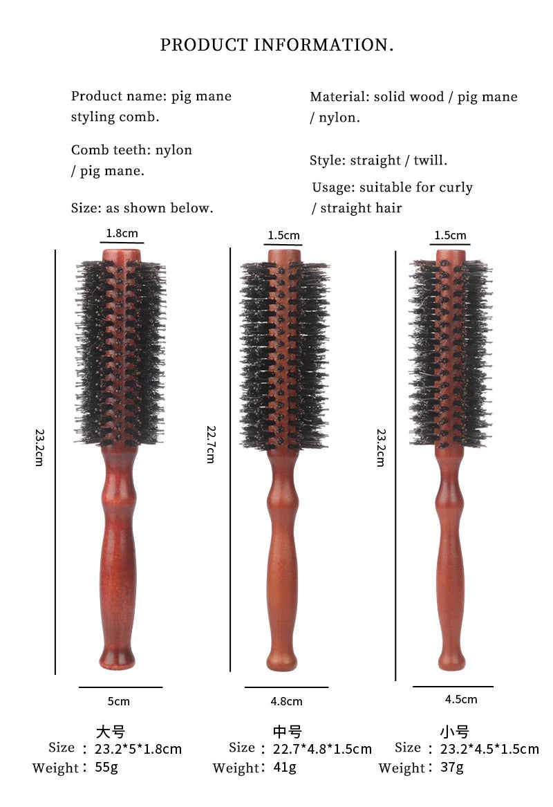 6 Types Curly Hair Comb Hairdressing Styling Tools Wooden Handle Bristle Rolling Hairbrush Combs