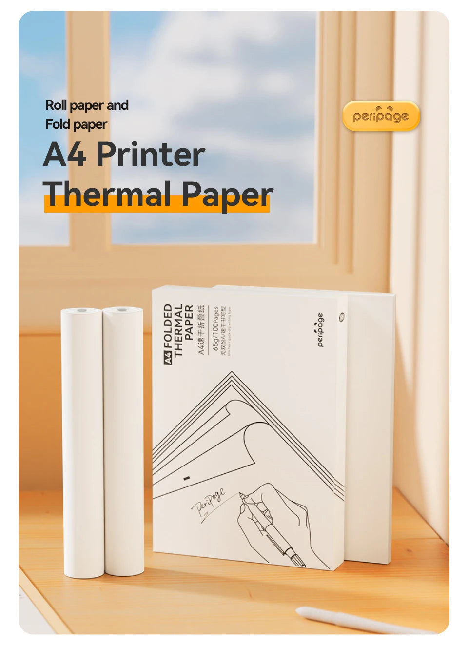 PeriPage A40 Printer Long-term Quick-dry A4 Fold Roll Thermal Paper For Peripage Thermal A4 Paper Photo Picture Receipt PDF File