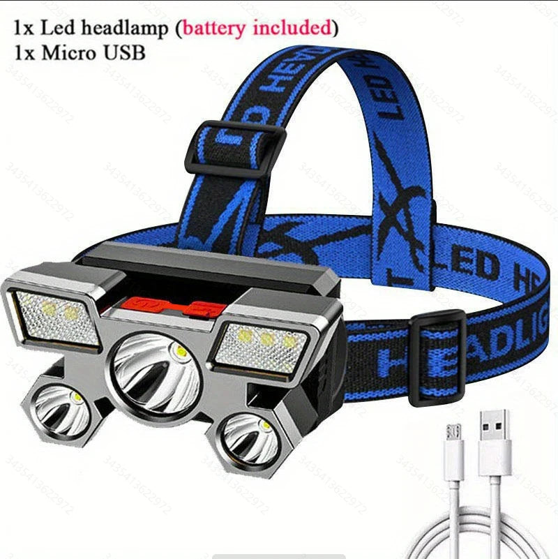 Super Bright Headlights USB Rechargeable Portable Night Flashlight Waterproof Headlamp for Outdoor Fishing Camping Adventure