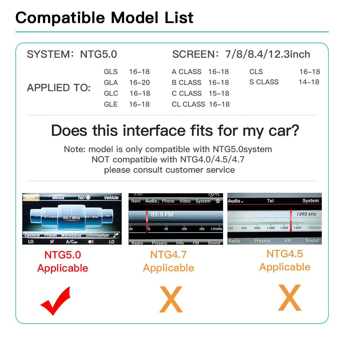 AUTOABC Wireless CarPlay Android Auto  for Mercedes Benz A B C E Class GLA CLA CLE  W205 W176 C117 W246 W167 NTG5.0 Mirror Link