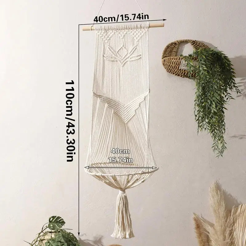 Boho Cat Swing Bed Hand-Woven Bohemia Cat Bed Kitten Hammock Bed Space-Saving Swing Bed For Home Living Rooms Balcony Bedrooms