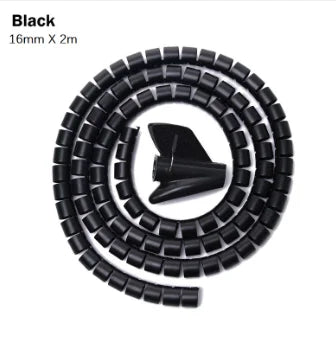 2M 16/10mm Flexible Spiral Cable Wire Protector Cable Organizer Computer Cord Protective Tube Clip Organizer Management Tools