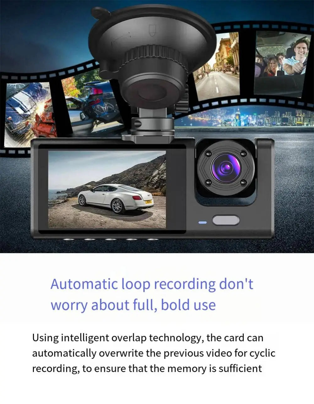 3 lens driving recorder, can shoot in front of the car, behind the car, inside the car, wide Angle camera, 1080p high-definition