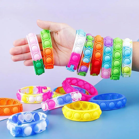 10PcsSilicone World Bubble Decompression Bracelet Stress Relief Toy Anti Stress Relief Colorful Silicone Bracelet Adult Kids Toy