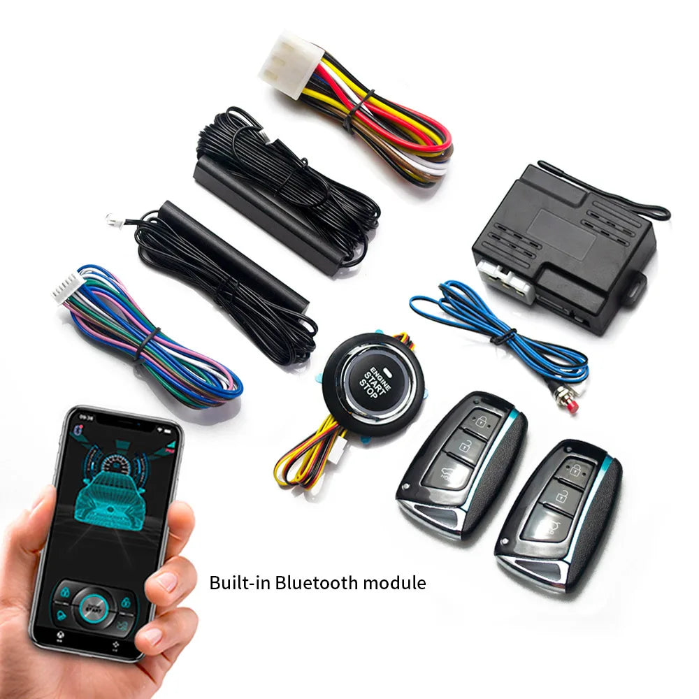 Universal Car Push Button Start Stop Keyless Entry Starter System Cell Phone Bluetooth APP PKE Remote Control Ignition Car Alarm