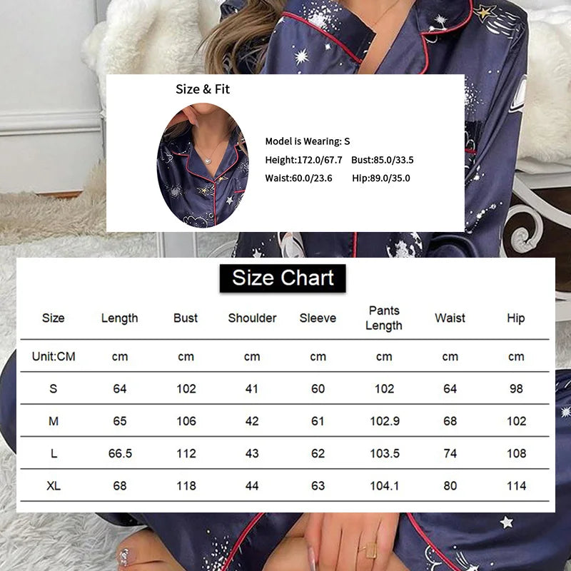 Women's Pajama Lounge Set Satin Long Sleeve Buttons Lapel Top and Pants Pajamas 2 Piece Sets Autumn Lady Sleepwear Home Clothing