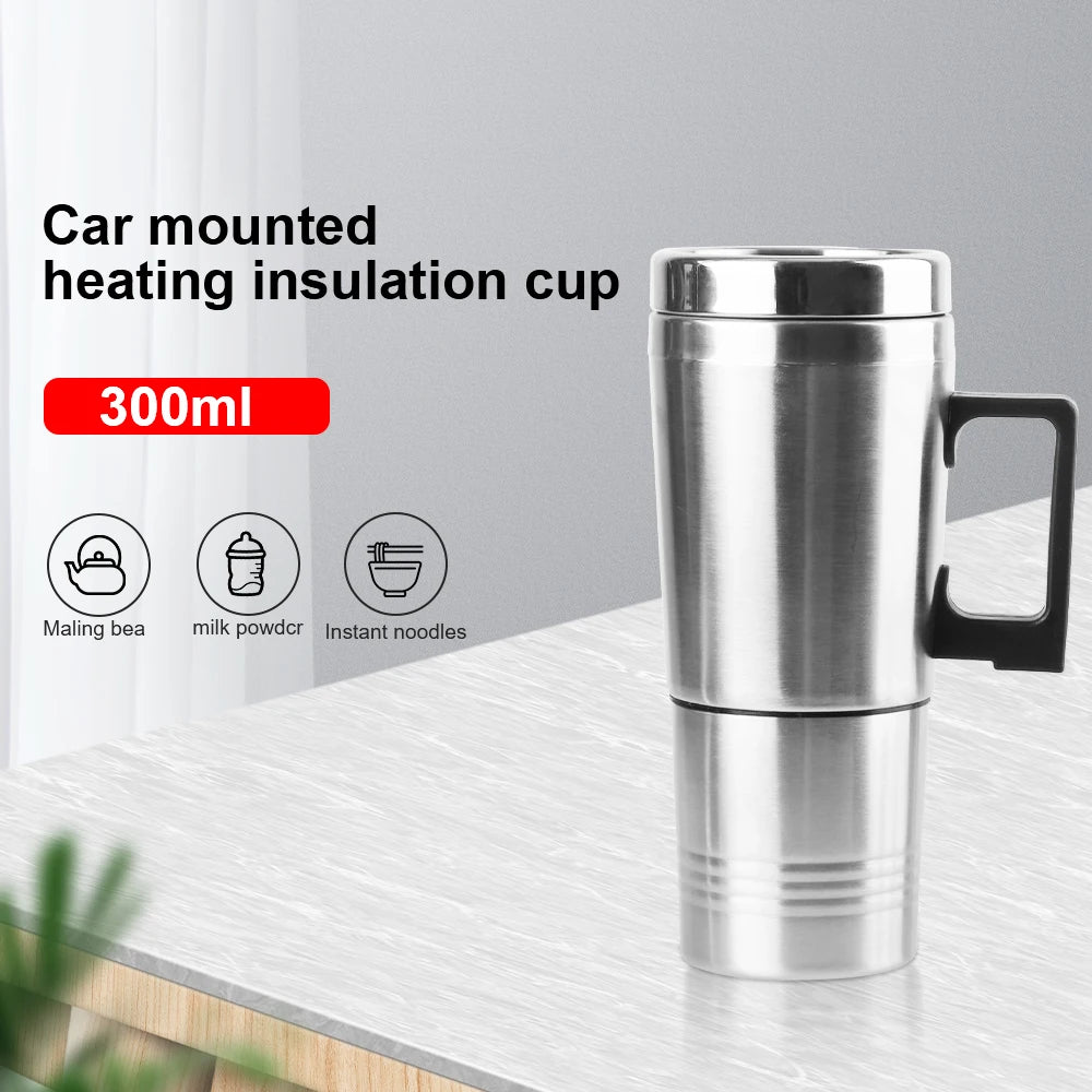 Vehicle Heating Cup Electric Heating Car Kettle 12V/24V 300ml Camping Travel Kettle Stainless Steel