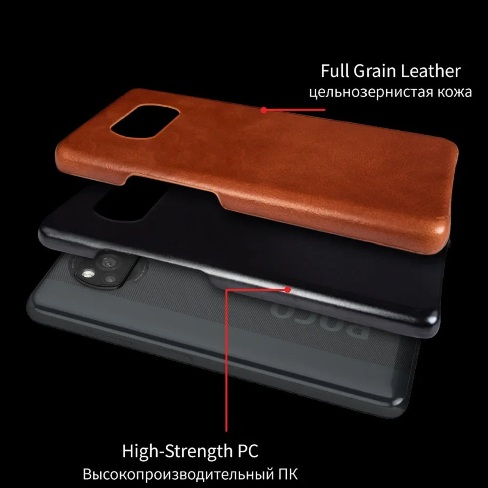 Genuine Leather Phone Case For Xiaomi Poco Series Cover Hand Made Oil Wax Pattern X3 X4 M3 M4 M5 F1 F2 F3 F3GT F4 F4GT C40 C50
