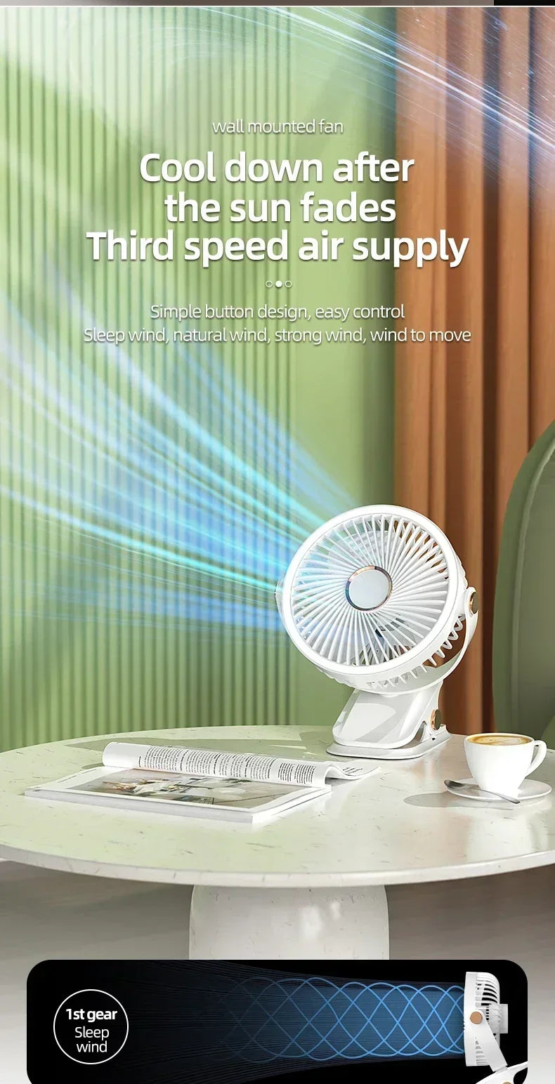 Wireless Electric Fan With LED Light Rechargeable/Plug In Desktop Summer Portable Camping Fan Air Circulator Clip-on Home Fan